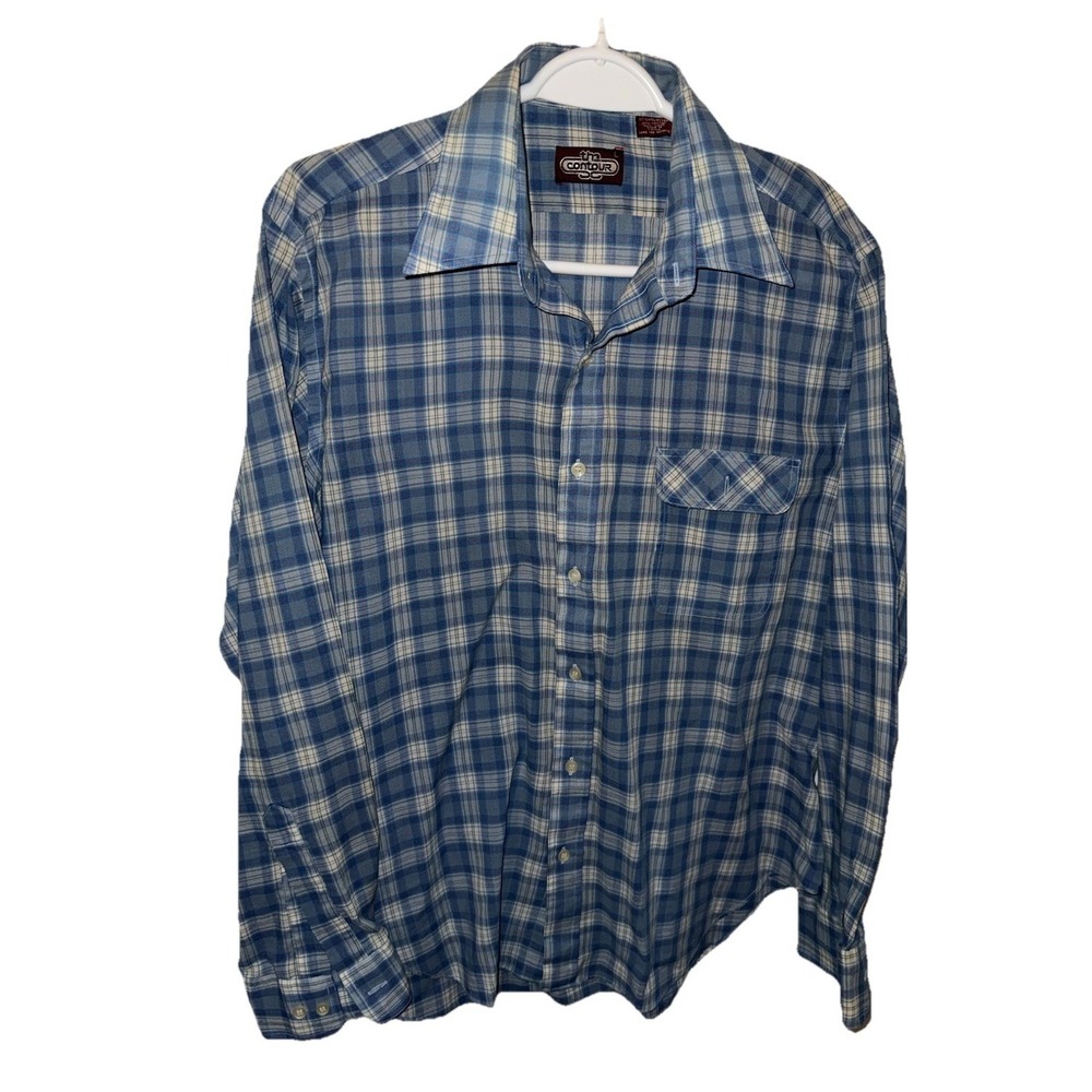 Vintage Plaid Shirt Button Up Plaid Long Sleeve Contour Size Large Western Work